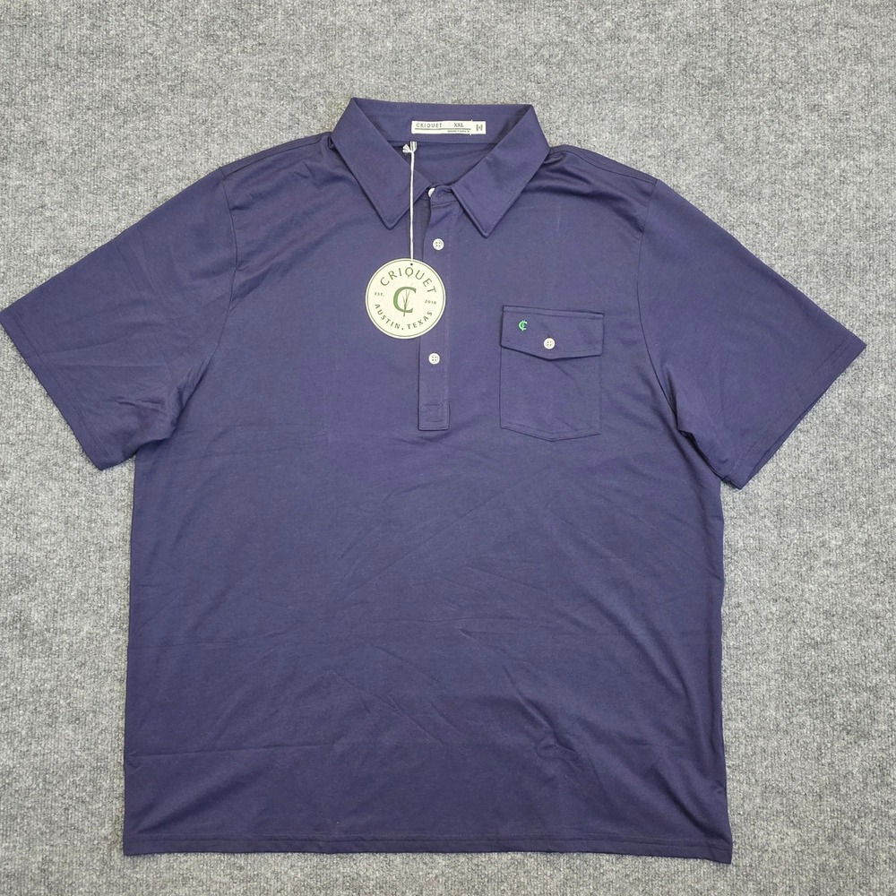 Criquet Polo Shirt Mens XXL Navy Blue Pima Cotton Blend Short Sleeve Pocket NWT